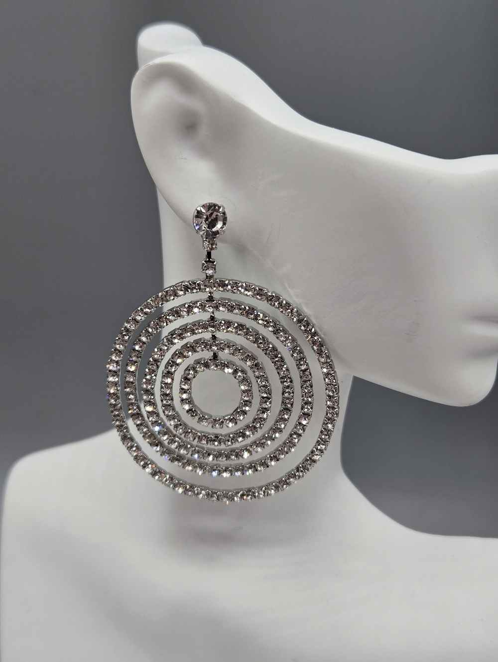 Swarovski Crystal Elements Silver Circle Drop Earrings 2.5 inch Formal Wedding